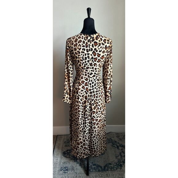 NWOT ZARA Faux Wrap Chiffon Animal Print Fully Lined Sheer Midi Dress Size S - Picture 6 of 9